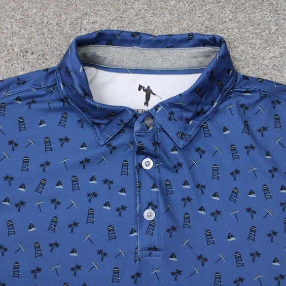 Anderson Ord AOP Polo Shirt Men Large Blue Beach All Over Print Poly Stretch S/S - Picture 5 of 16